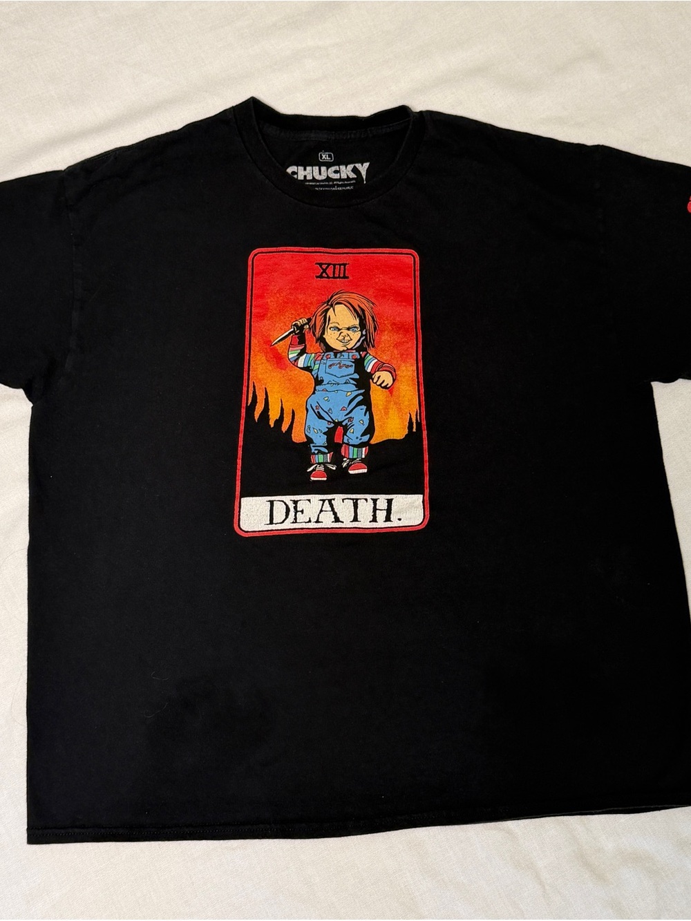 Chucky Death Tarot Card T Shirt XL Black Horror Movie Graphic Tee Universal